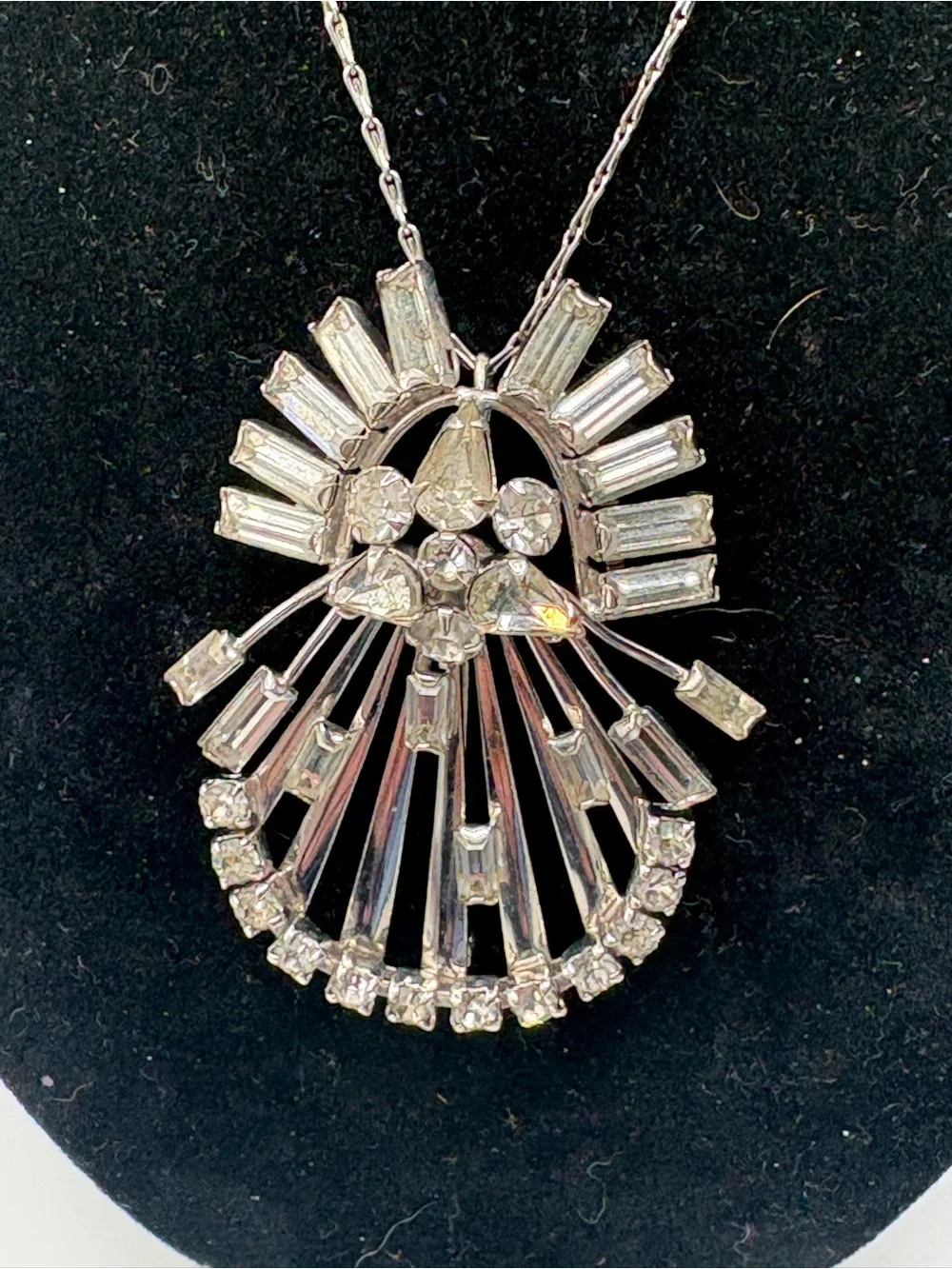 Vintage M&S 1/20 12K GF Rhinestone Convertible Brooch Pendant Necklace